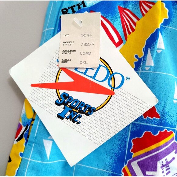 Vintage Speedo Blue Swim Shorts Trunks Swimsuit Mens All Over Print Size XXL NEW - Picture 2 of 6